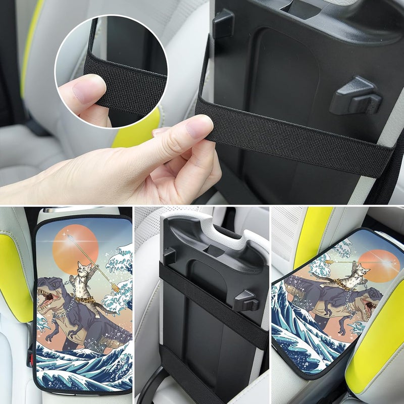 Adastrah Cat and Dinosaur Car Center Console Cover,Car Armrest Pad Car Armrest Seat Box Cover Protector for Most Vehicle, SUV, Truck, Car - Image 2
